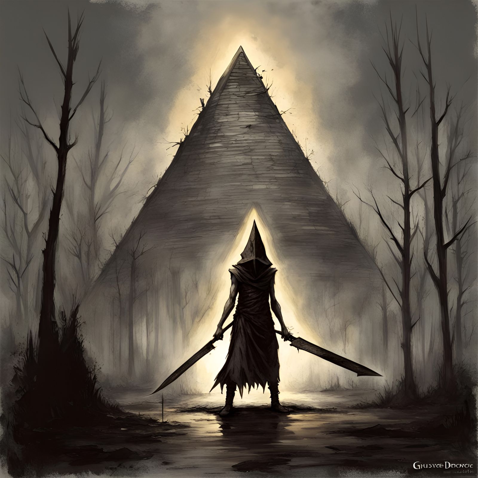 Pyramid Head Horror in Doré and Rutkowski Style