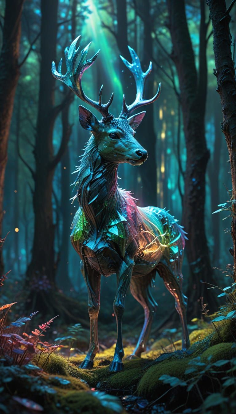 Crystal Deer in Lush Forest: Fantasy Concept Art