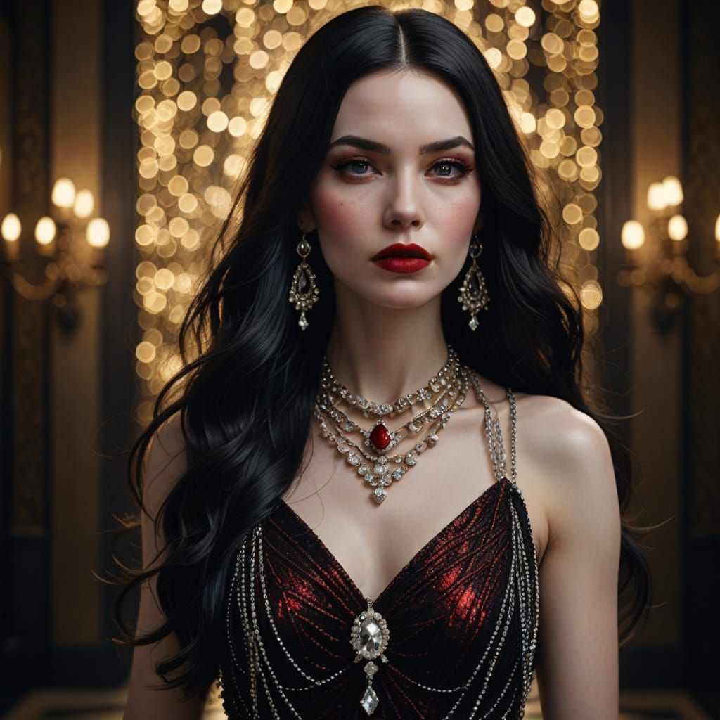 Glamorous Woman in Diamond Chain Dress