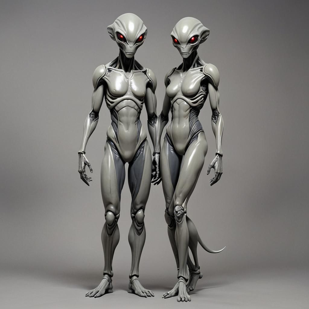 Grey Alien Anthro Stands Solo, Full Body