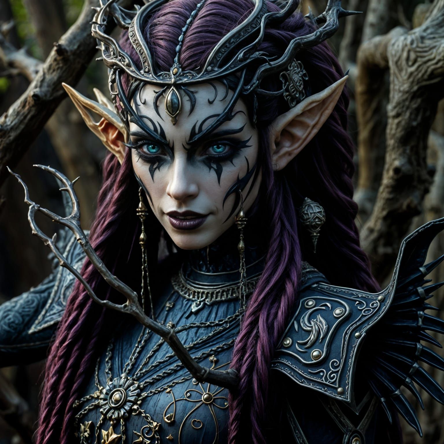 Dark Elven Lady in Stygian Landscape