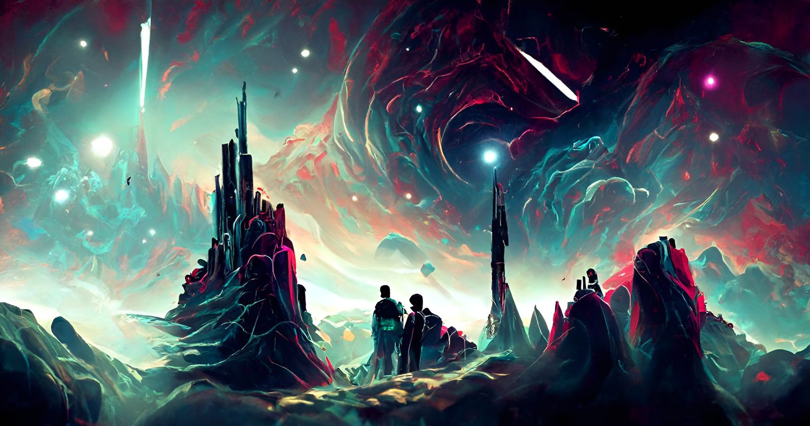Cosmic Crystal Landscape: Dreamlike Digital Illustration