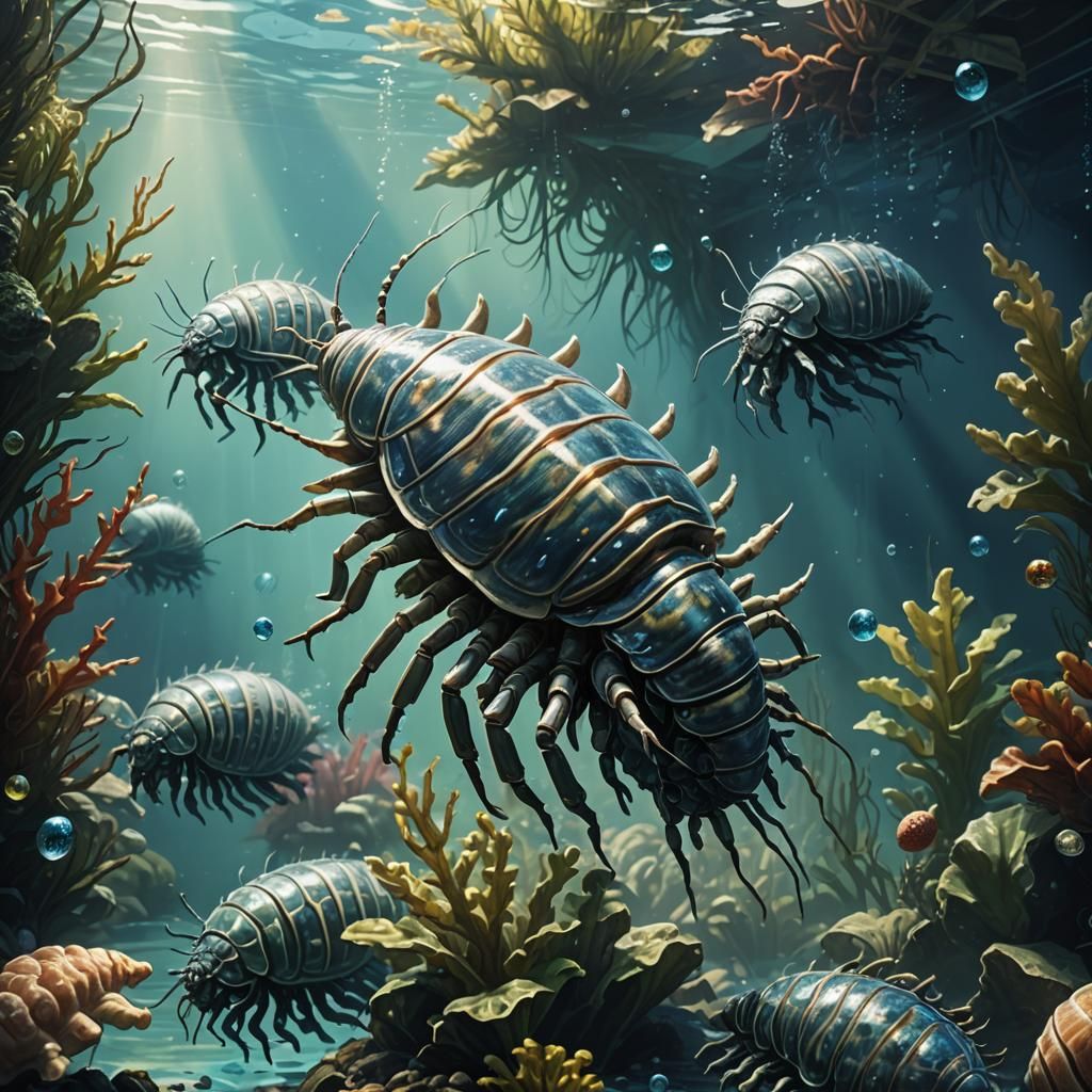 Giant Isopods in Flooded Room: Hyperrealistic Concept Art