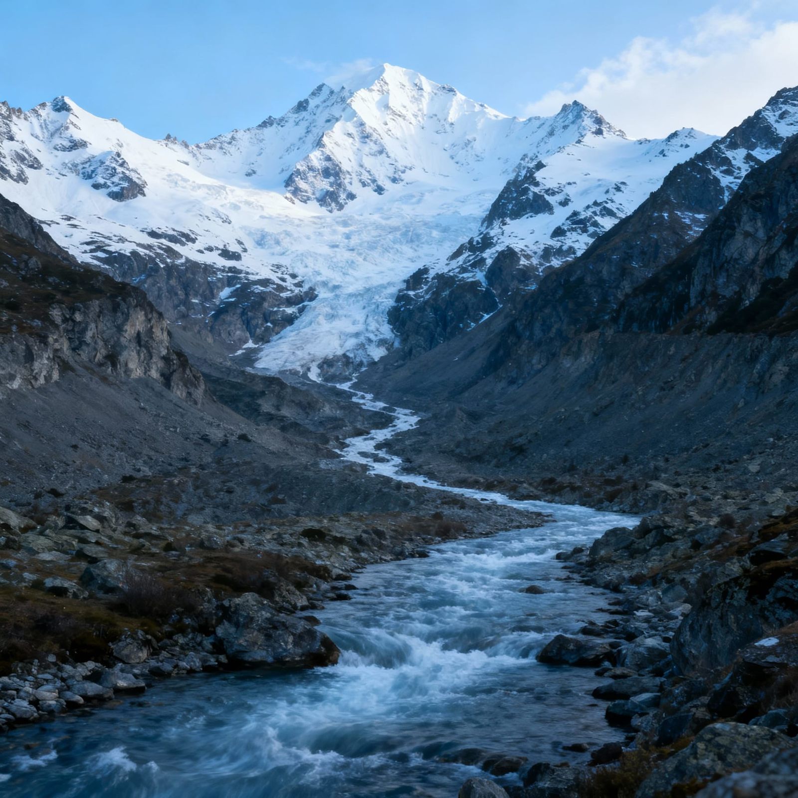 Snow-Capped Mountain River Landscape