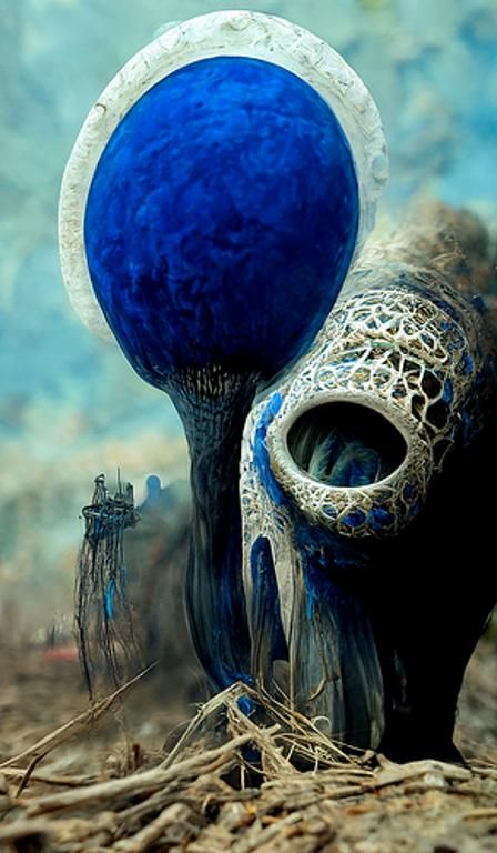 Detailed Blue Biomorphic Singularity in Beksinski Style