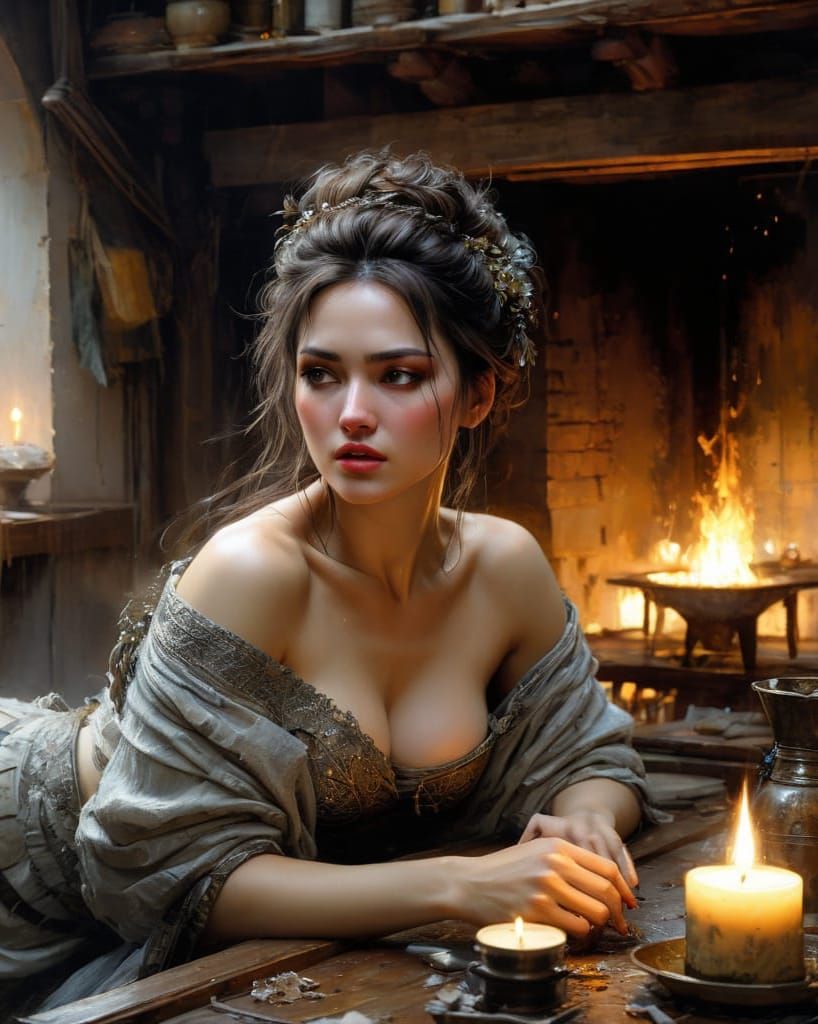 Victorian Woman by Candlelight Oil Painting