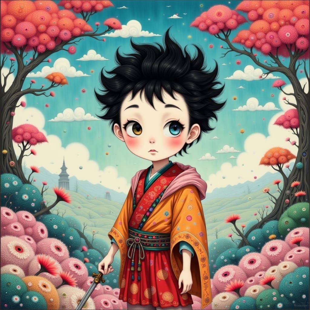 Momotaro in Anime Style, Fantastical Landscape