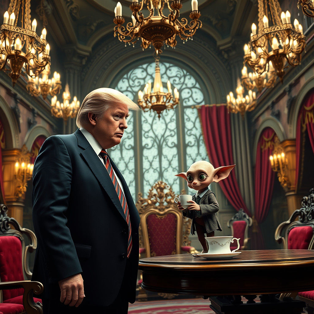 Trump Meets Dobby in Ornate Throne Room