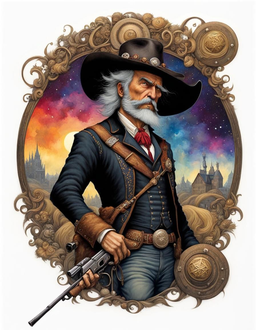 Surreal Cowboy with Winchester Rifle, Psychedelic Art