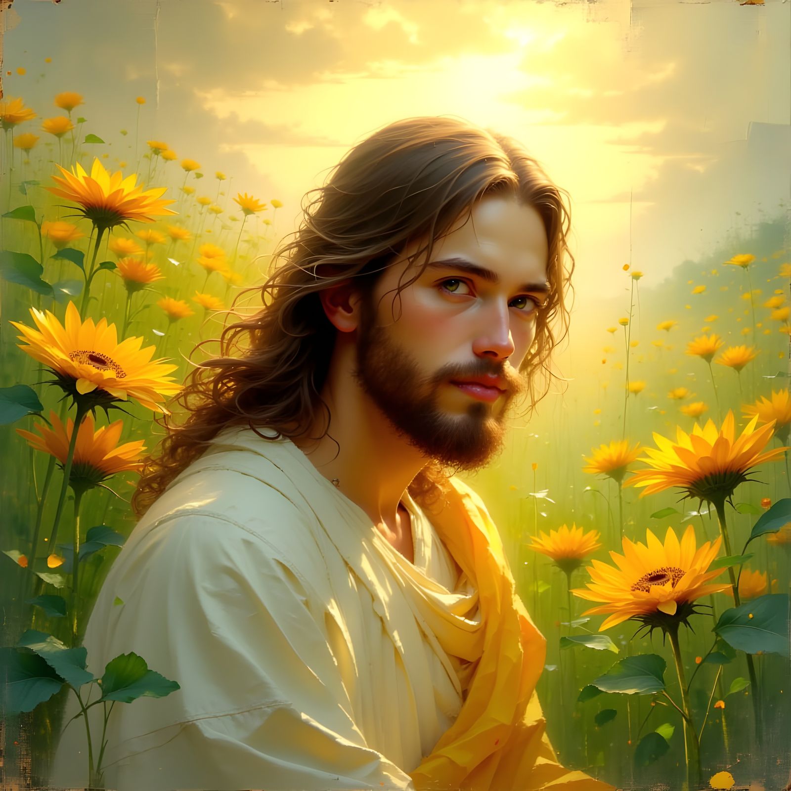 Serene Jesus Portrait in Golden Light Digital Painting