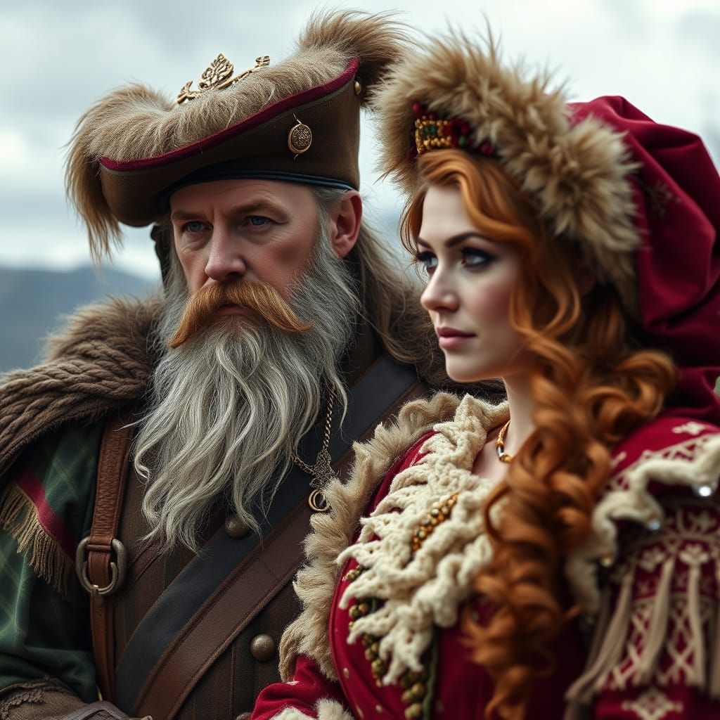 Hyperrealistic Scottish Highlander and Highland Woman