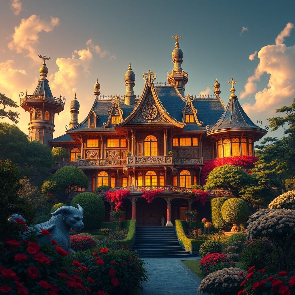 Majestic Tokyo Mansion in Golden Light