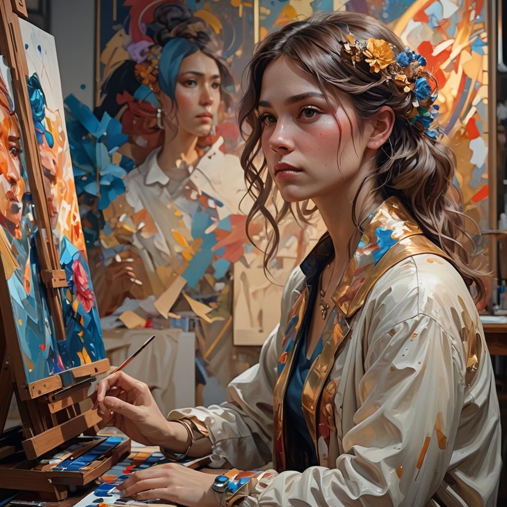 AI Artist Painting a Self-Portrait: Digital Art