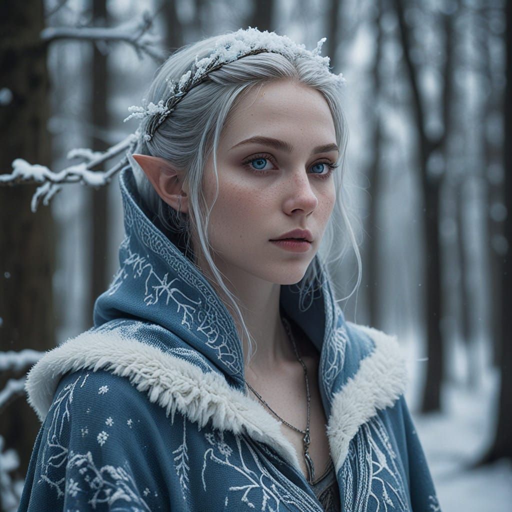 Regal Snow Elf Maiden in Winter Wonderland