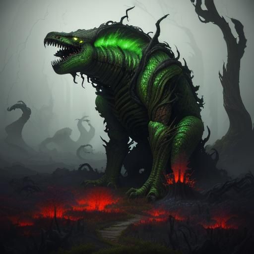 Colossal Plant Monster Roaring in Dark Fantasy Style