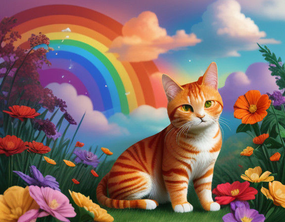 Whimsical Papercraft Cat in a Serene Garden