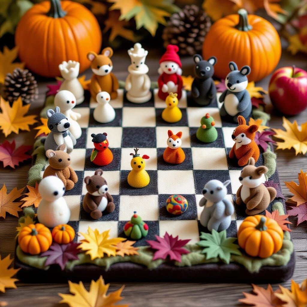 Needle Felted Woodland Creature Chess Set
