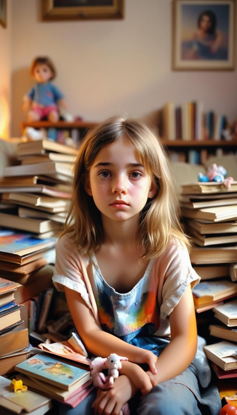 Tired Girl Portrait as Oil Painting