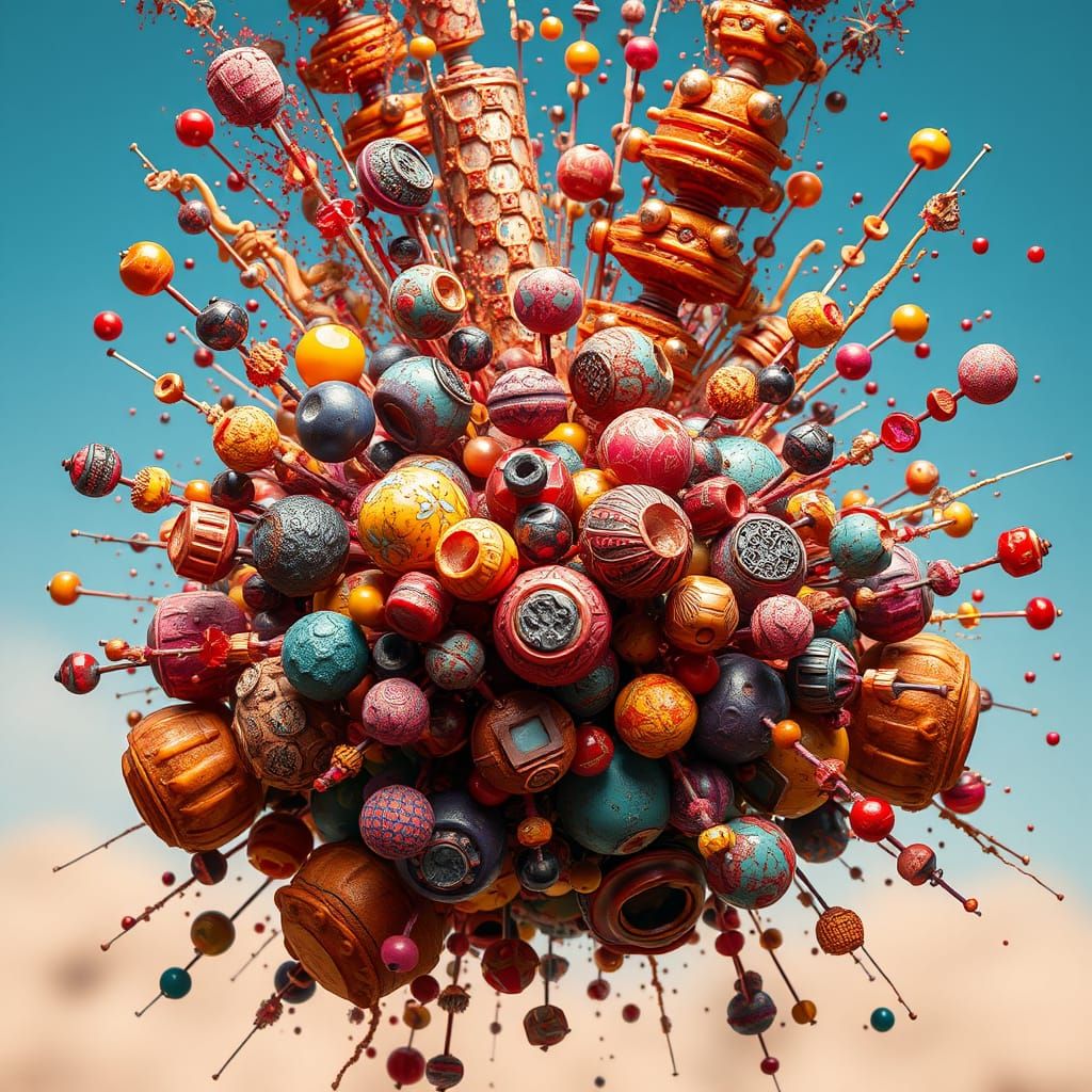 Exploding Beads in Gritty Futuristic Style