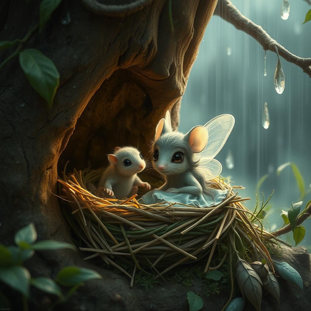 Comfortable Field Mouse Nest with Fairy Guest