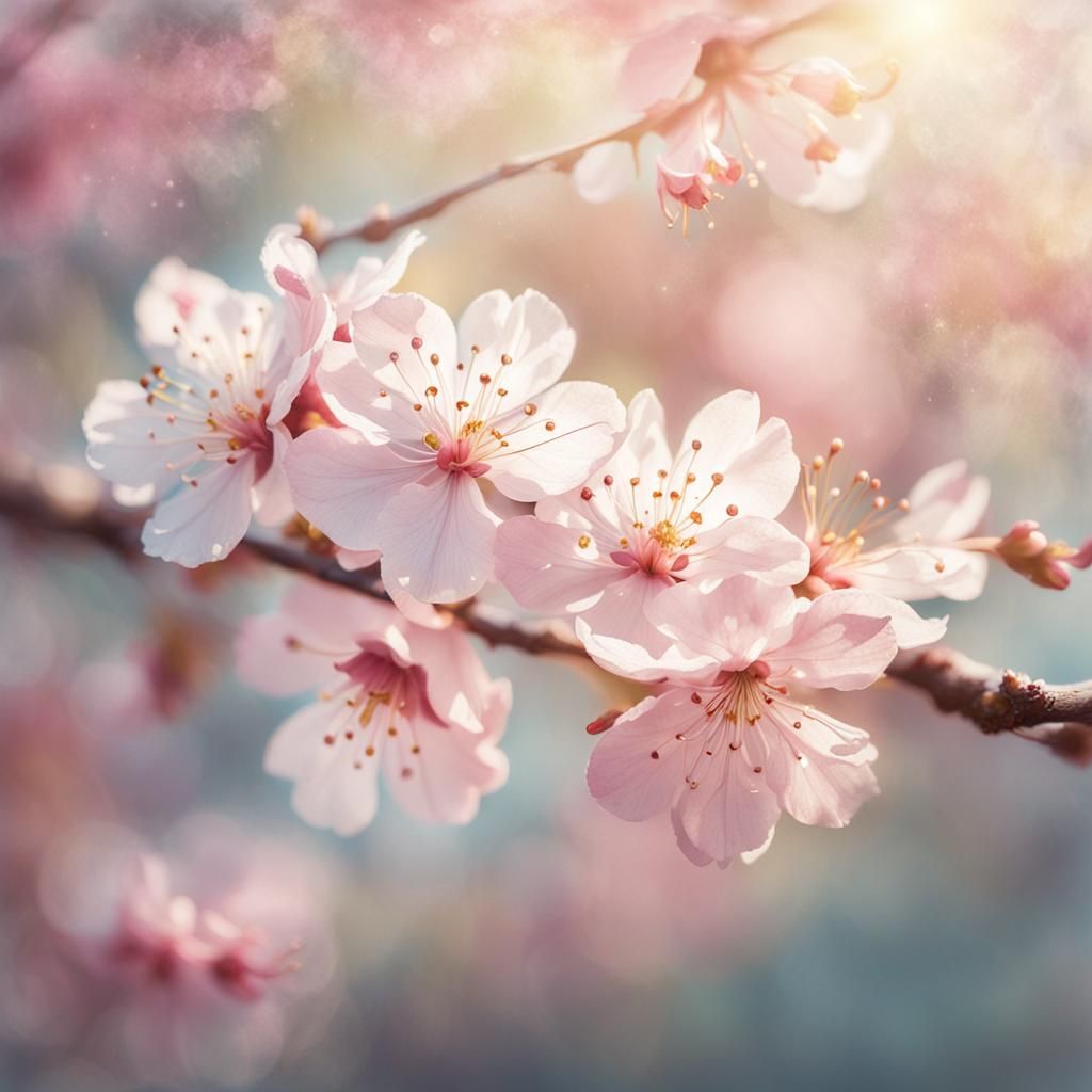 Delicate Cherry Blossom in Vivid Watercolor Style