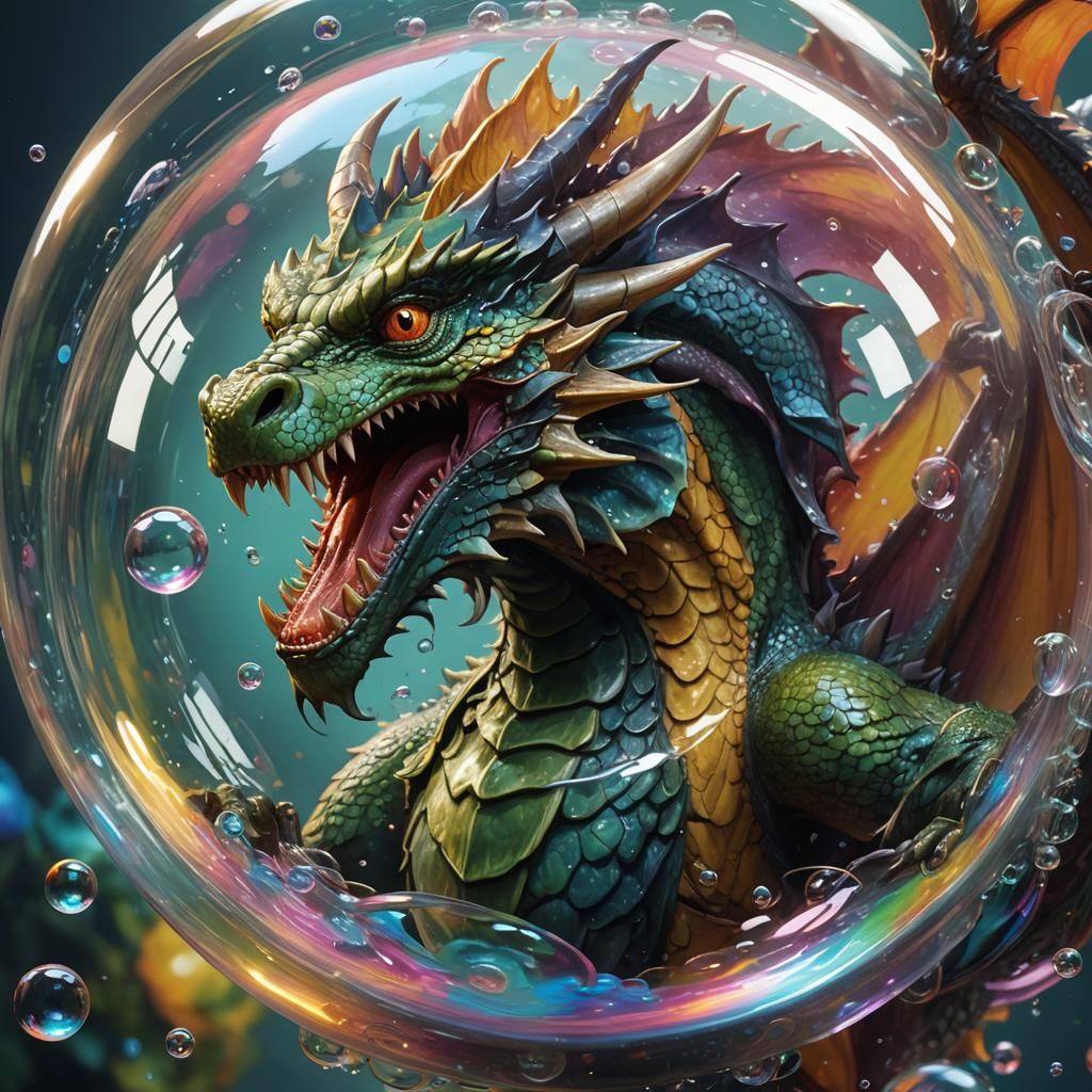 Dragon Trapped in a Bubble: Hyperrealistic Splash Art
