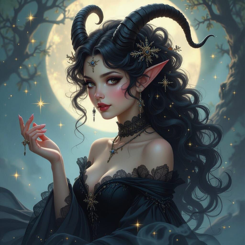 Gothic Satyr in Starry Fantasy Scene