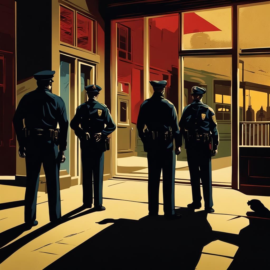 Corrupt Cops in Noir Surrealism, Edward Hopper Style