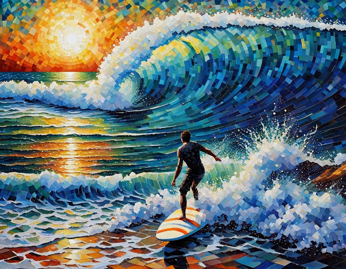 Surfing Seascape Mosaic Organic Composition pointillism smal...