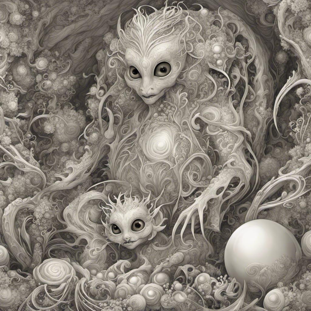 Alien Mother Beast and Babies in a Cave