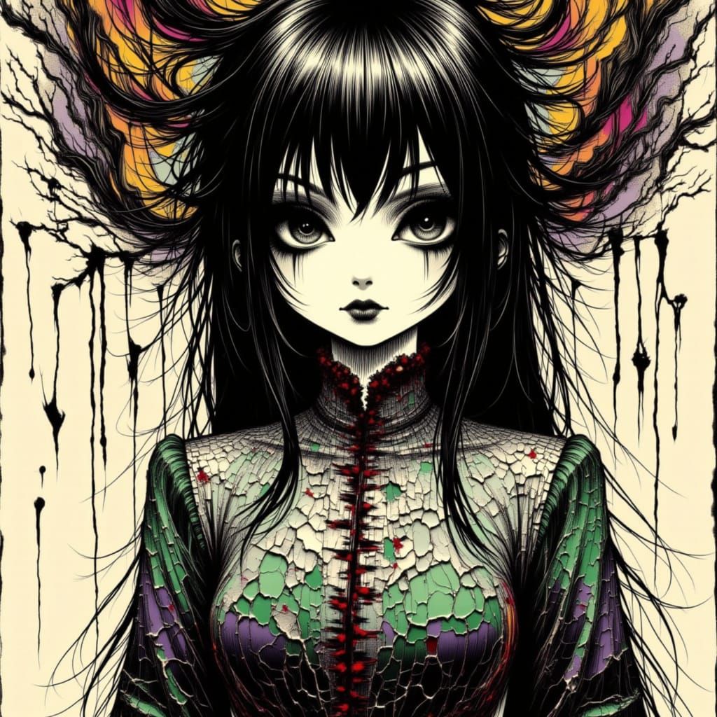 Yandere Noble Girl in 80s Anime Style with Eldritch Horror