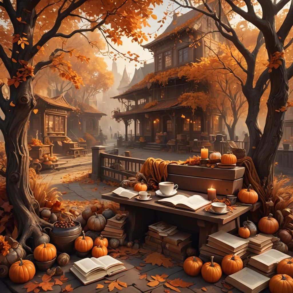 Warm Autumn Fantasy in Matte Painting Style