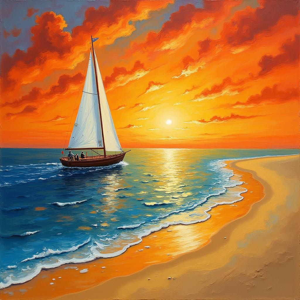 Sailboat at Sunset: Neo-Impressionist Expressionism