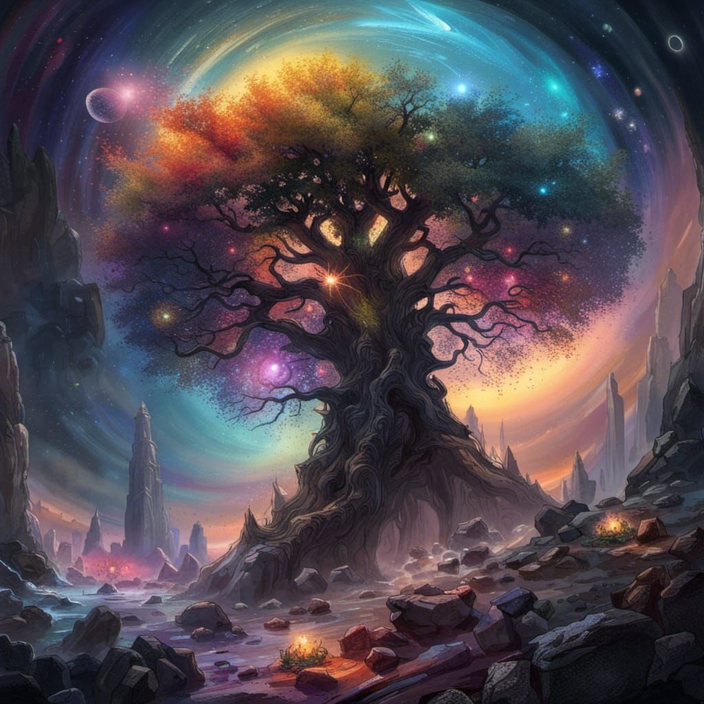 Cosmic Tree of Magic with Elemental Vortexes