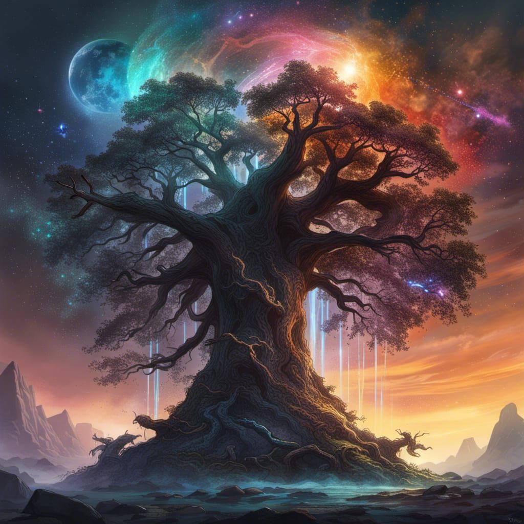 Cosmic Tree of Magic with Elemental Vortexes