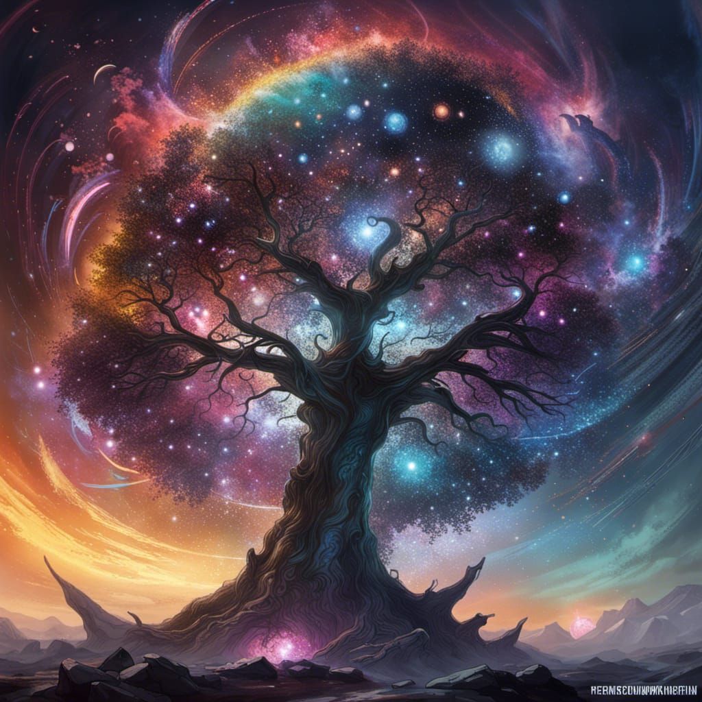 Dark Cosmic Tree of Magic with Elemental Vortexes