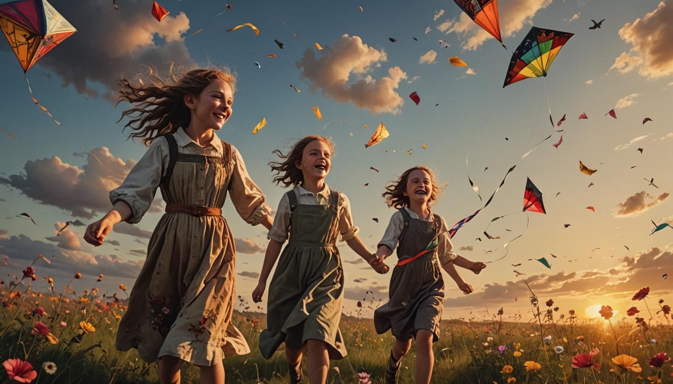 Children's Joyful Kite Game: Mixed-Media Photography