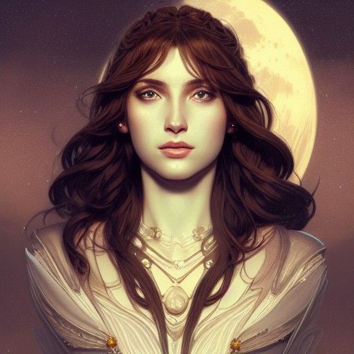 Selene: Greek Moon Goddess Portrait in Art Nouveau Style