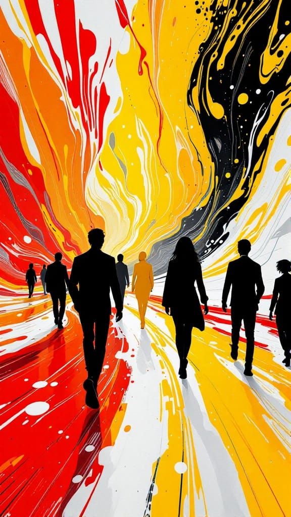 Silhouetted Figures in Abstract Landscape, Rosenquist and Ha...