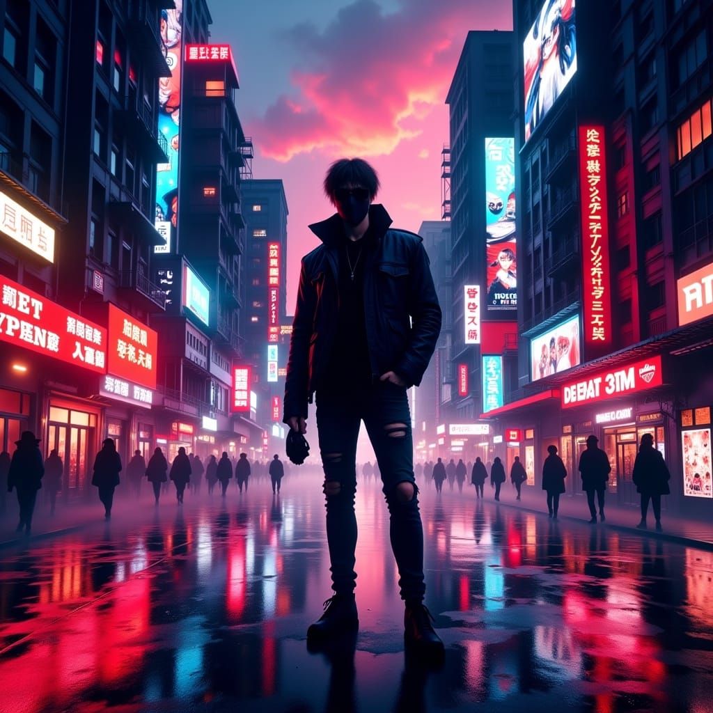 Cyberpunk Edgerunner in Neon Cityscape Pixel Art