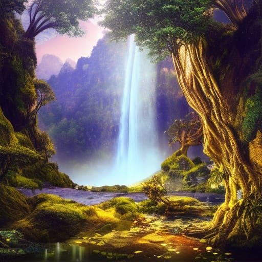 Glowing Tree Landscape in Detailed Fantasy Art