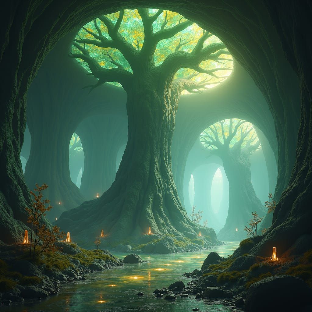 Ethereal Subterranean Metropolis in Crystal Caverns