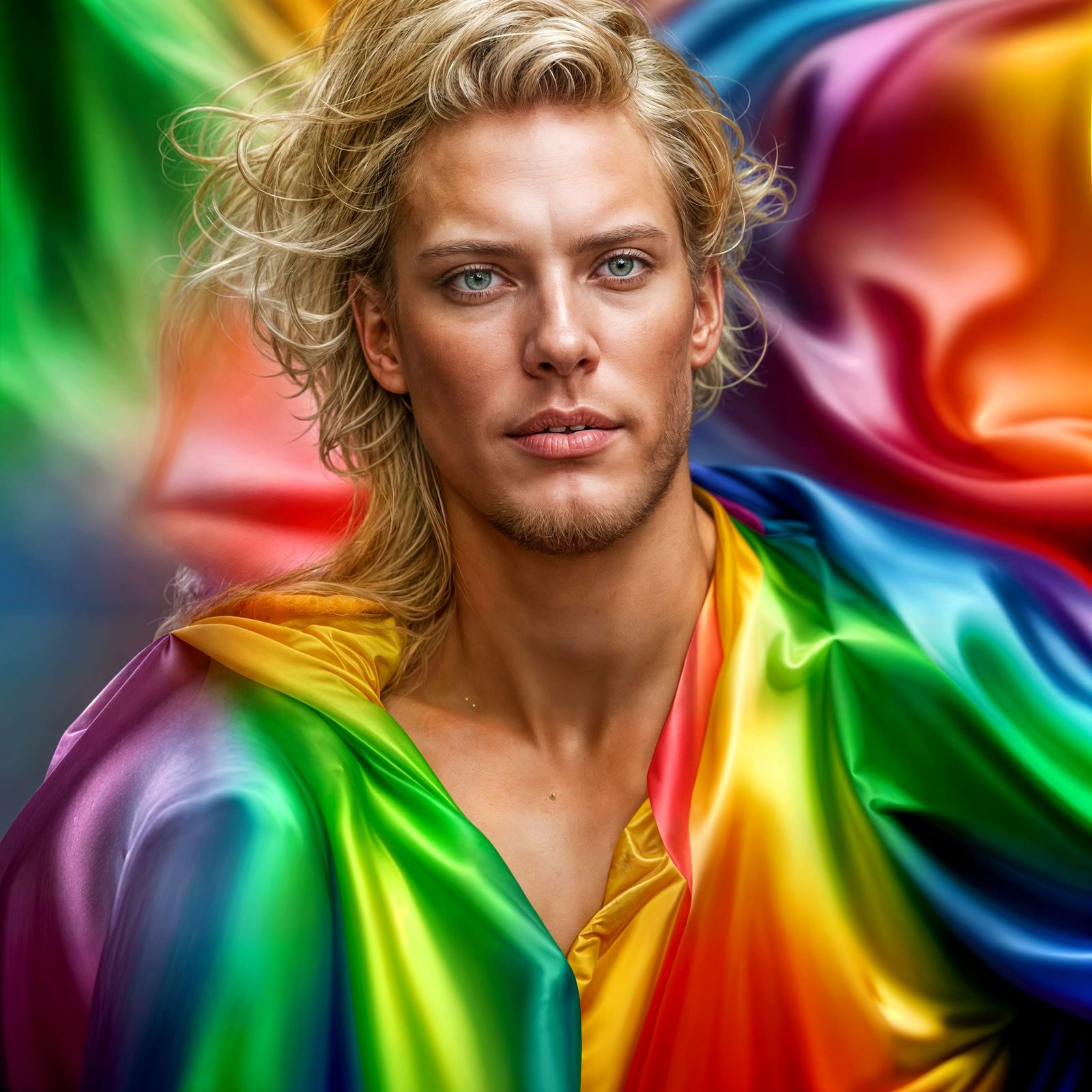 Man in Rainbow Gown: Hyperrealistic Concept Art