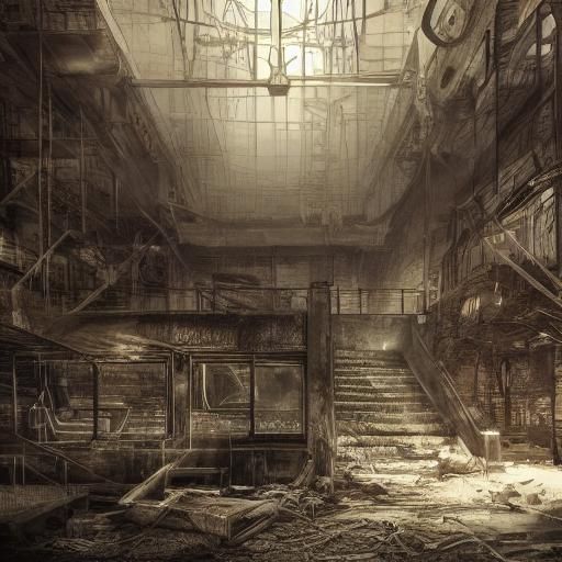 Conflicted Wolf Goddess Amidst Industrial Ruin