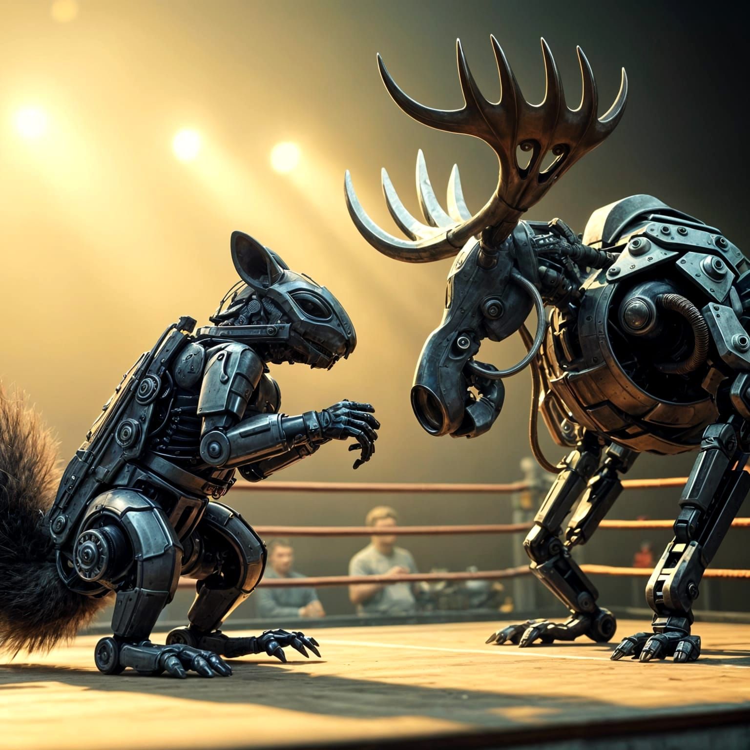 Robotic Squirrel vs Moose Battle in Boxing Ring