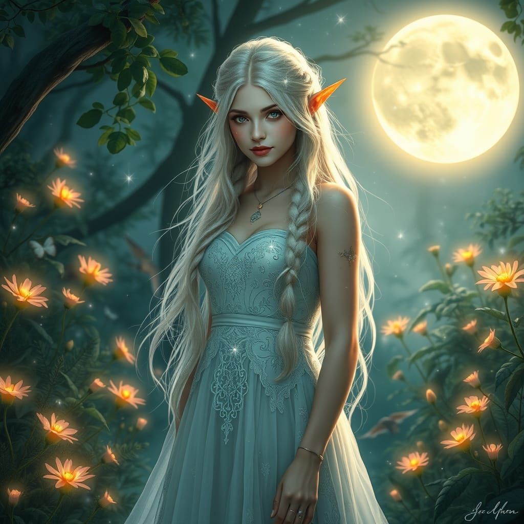 Elven Queen in Mystical Glade: A Fantasy Portrait