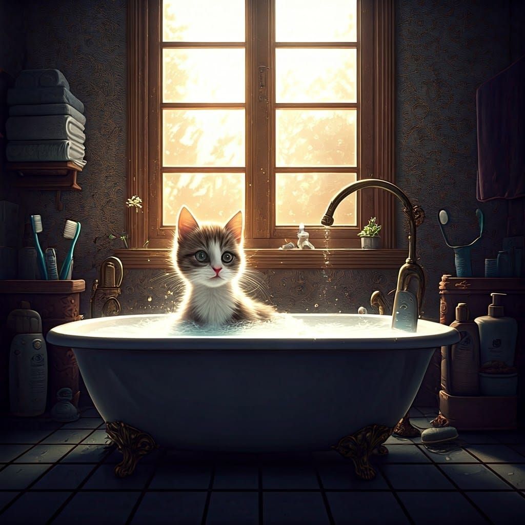 Kitten's Bath: Fantasycore Artwork in 8k Resolution