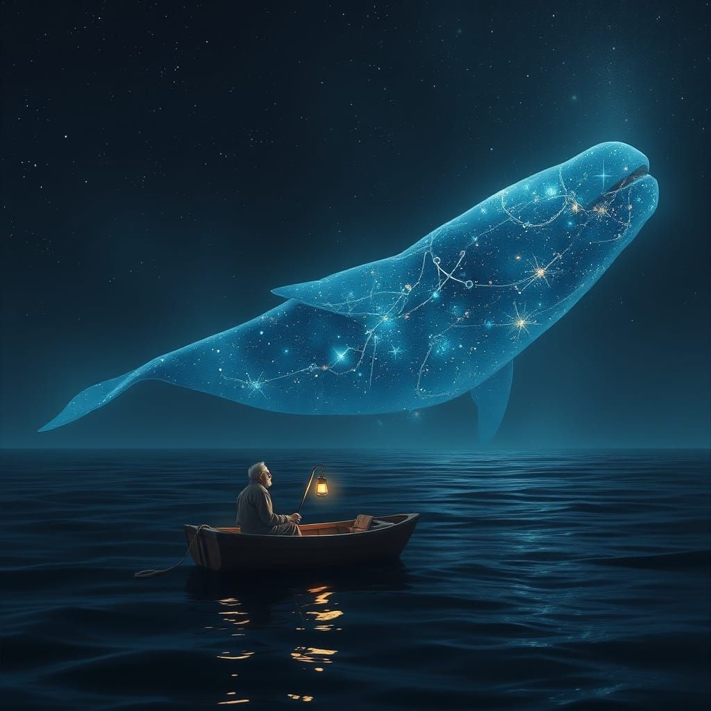 Galactic Whale Breaching in Digital Painting