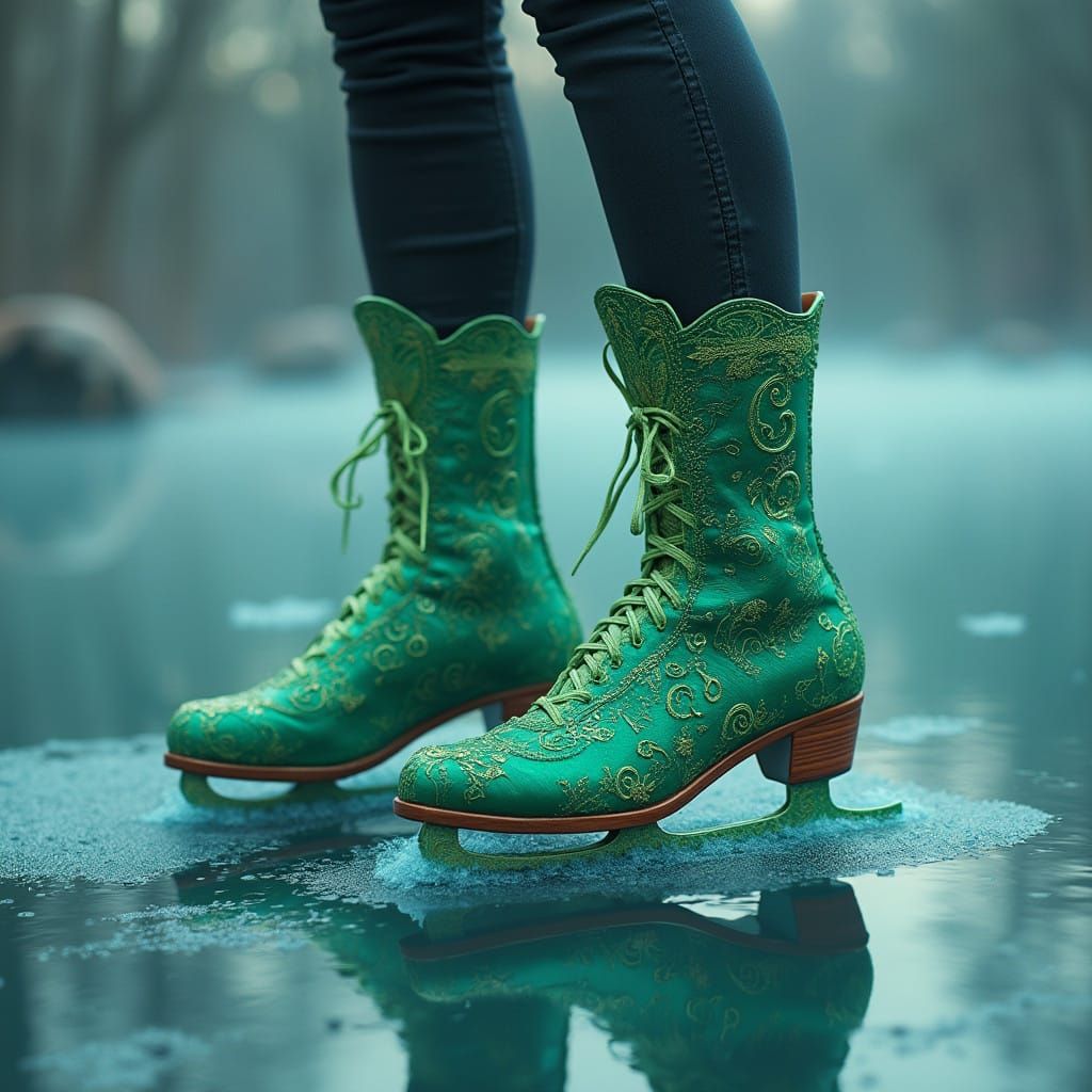 Fantasy Feet in Green Platform Sandal Ice Skates