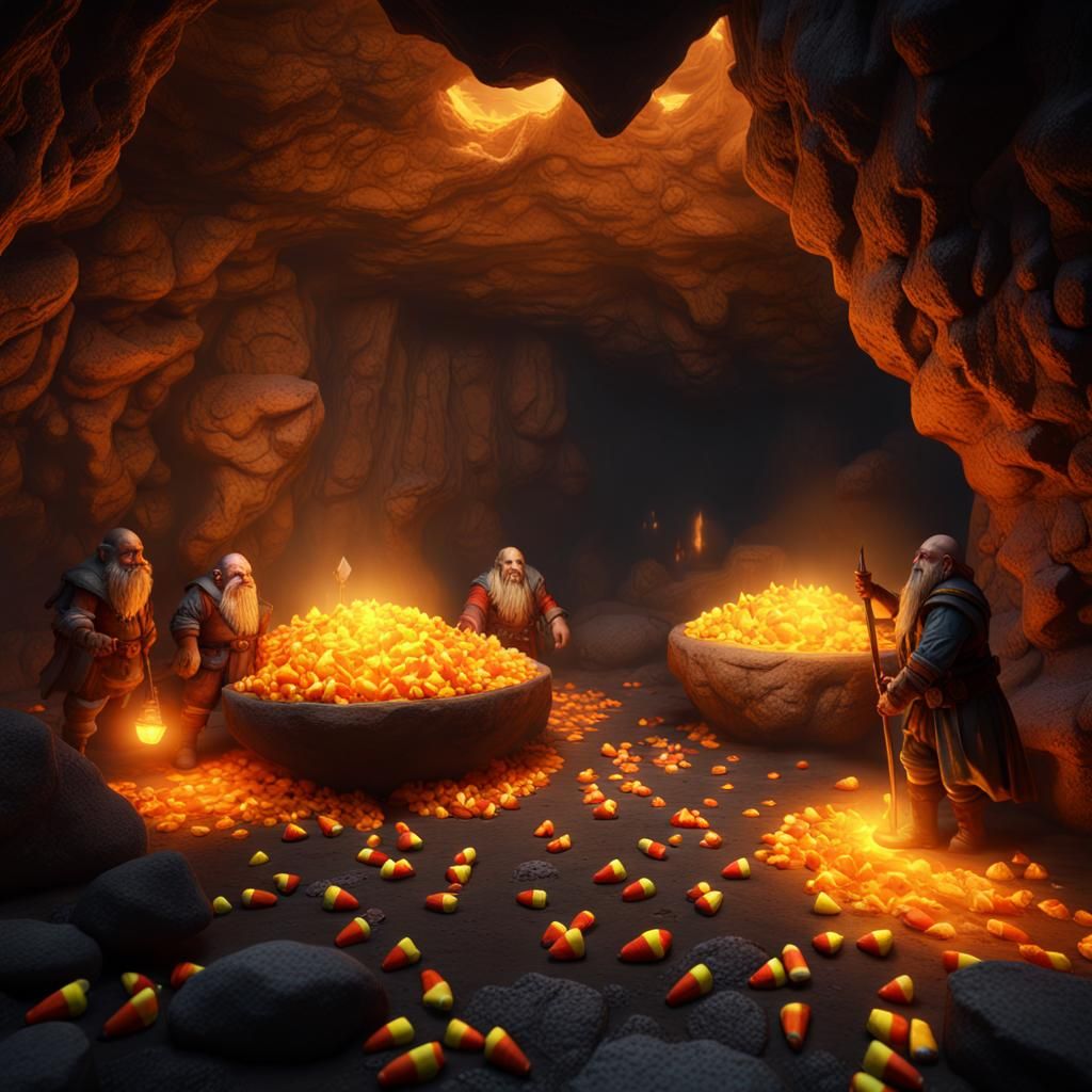 Dwarves Mine Glowing Candy Corn: Fantasy Concept Art